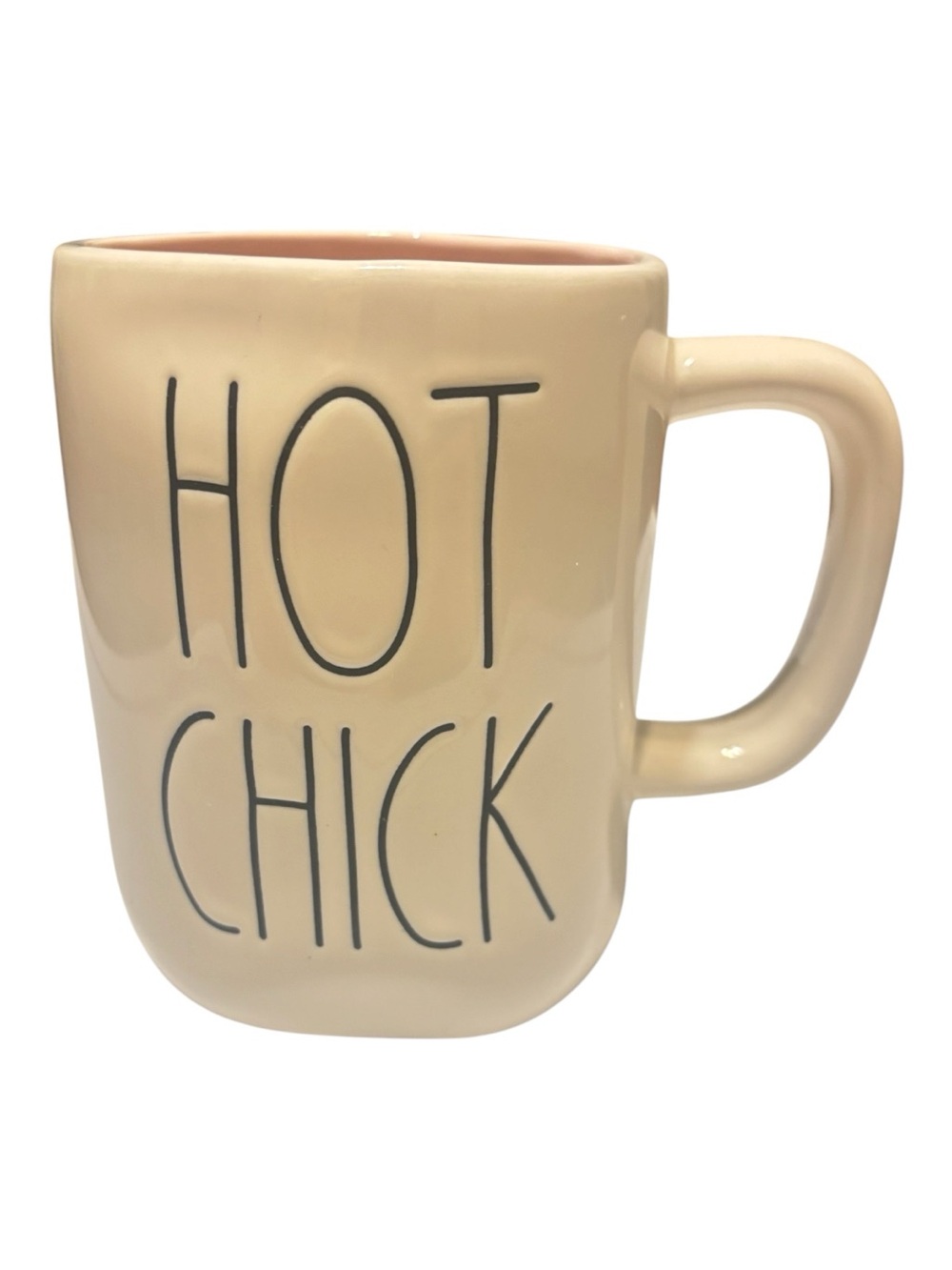 Rae Dunn Cream Ceramic Mug with Black 'HOT CHICK' Lettering-excellent condition
